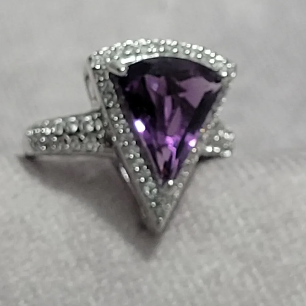 Premium African Amethyst & White Zircon Ring Size 10‎